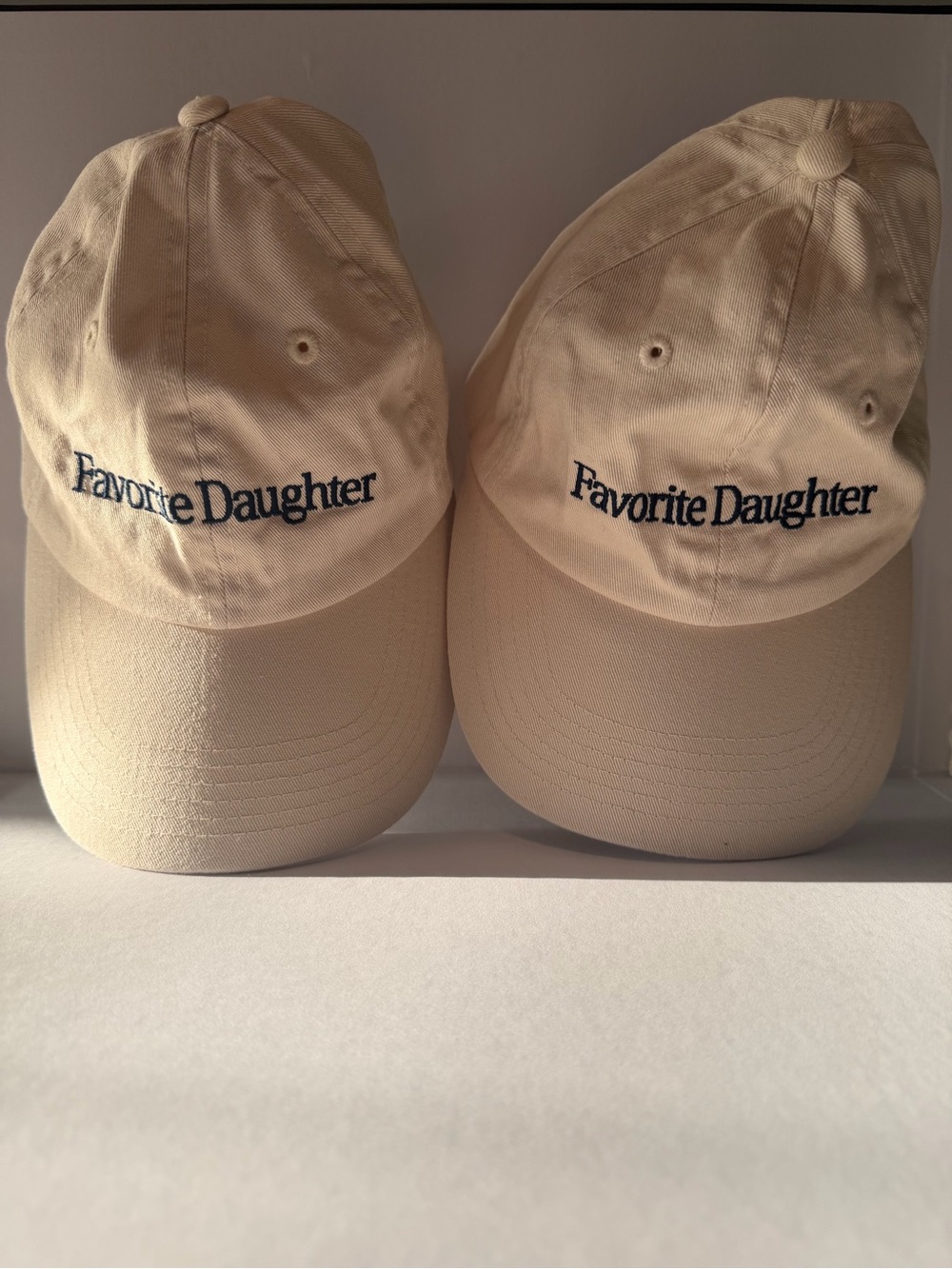 Favorite Daughter Classic Logo Cream Baseball Caps (2) with Navy Embroidery